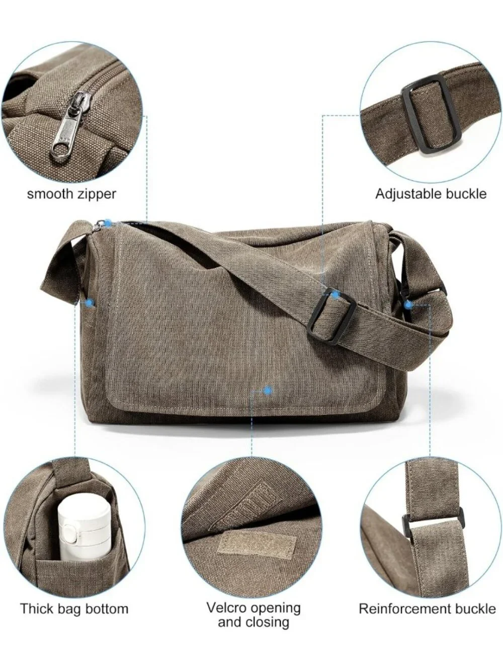 Stylish Water-Resistant Messenger Bag, Unisex Crossbody Canvas Shoulder Bag